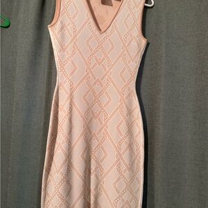 Cream Midi Sheath Dress with V-Neck Sleeveless Design for Cocktail